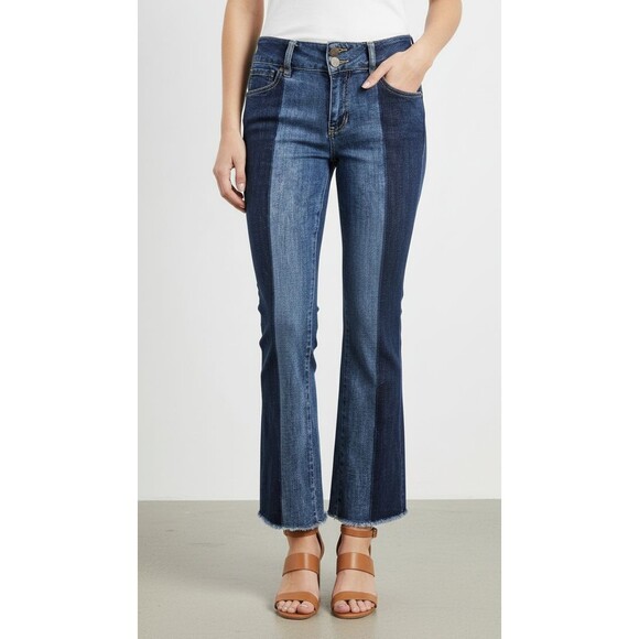 ALK Women's 2 Cabi Hi-Low Cropped Kick Back Low Rise Denim Blue Jean Ankle Pants - Picture 1 of 9